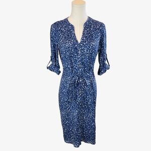 J McLaughlin Navy Catalina Cloth Button Front Dress Roll Tab Sleeve Sz XS